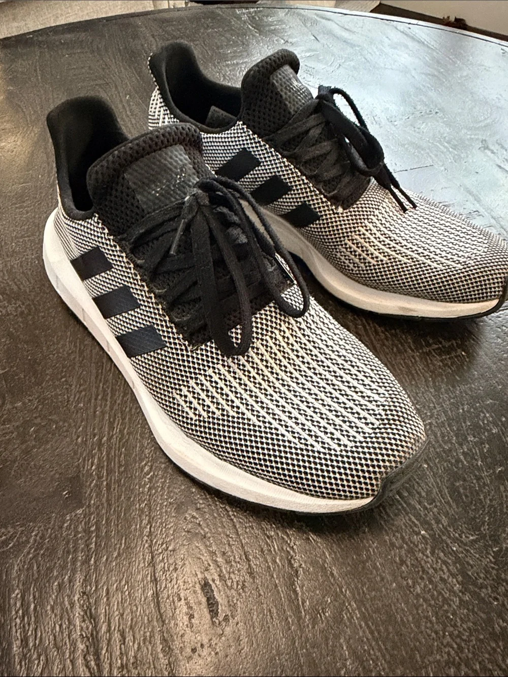 adidas Men’s Black and White Knit Athletic Sneakers
